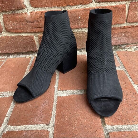 Eileen Fisher $245 Croft Stretch Knit Open Toe black Boots 9 - Picture 5 of 10